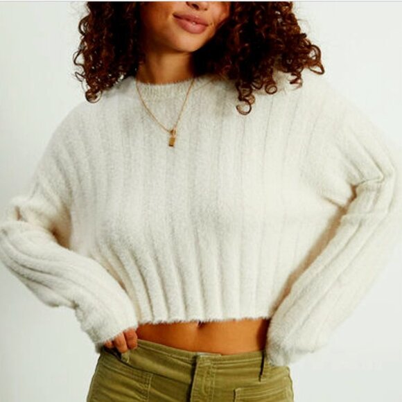 PacSun L.A. HEARTS Montana Cozy Soft Ribbed Crop Sweater in Sand, XS NWT - Picture 1 of 7